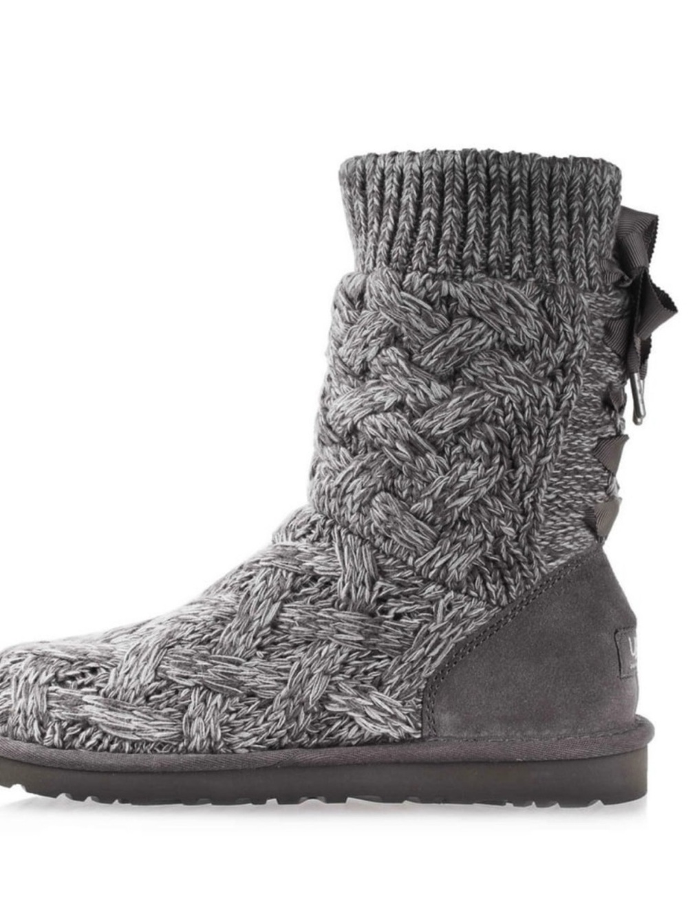 UGG Grey Knit Cable-Detail Women's Boot